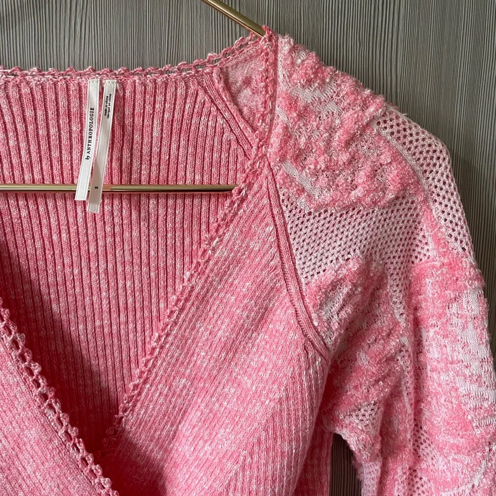 By Anthropologie Lace-Sleeve Sweater Pink S - Picture 7 of 11